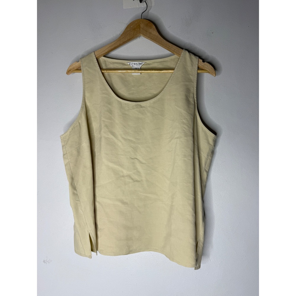 Citron Santa Monica Silk Linen Tank Top Vanilla Cream Sleeveless Shell XL NWT